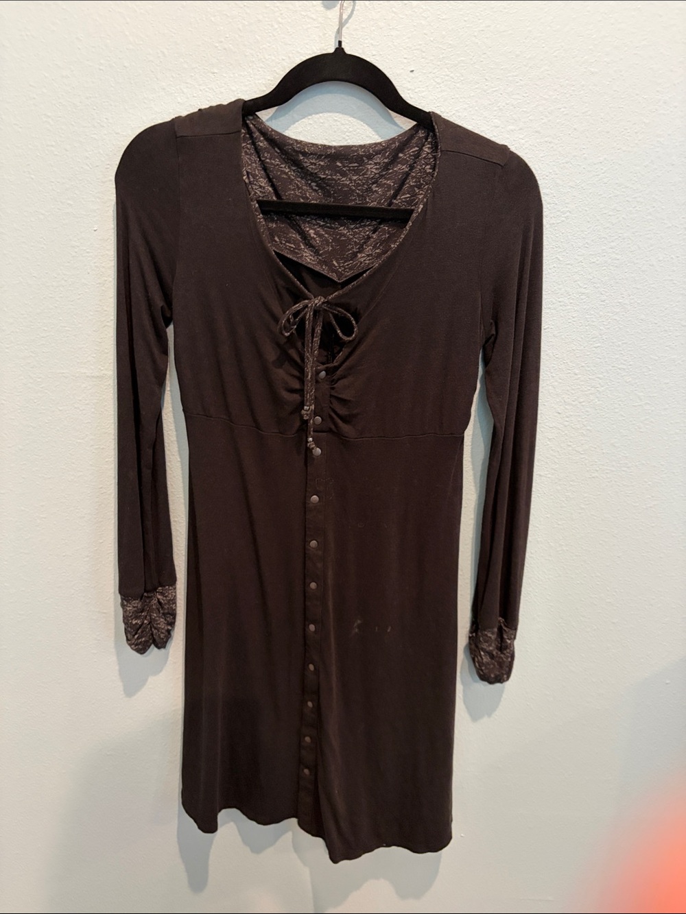 Long Sleeve Black Tie-Front Dress